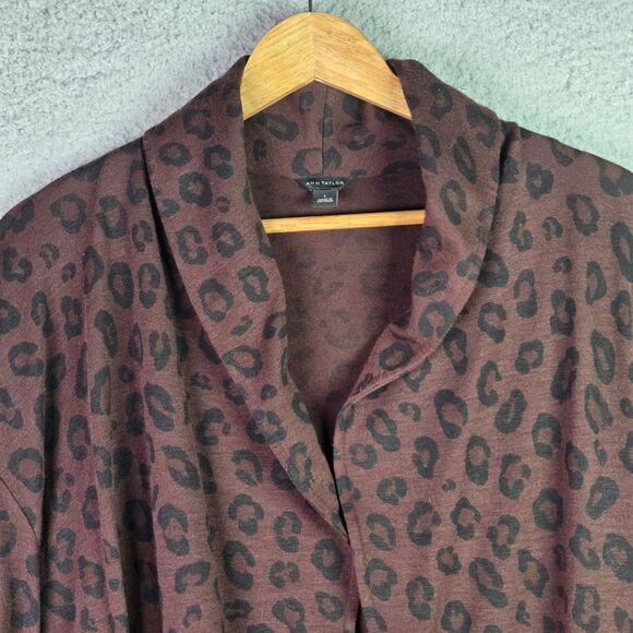 Ann Taylor Open Front Leopard Cardigan Large Brown Black Trendy Fall Workwear - Picture 11 of 14